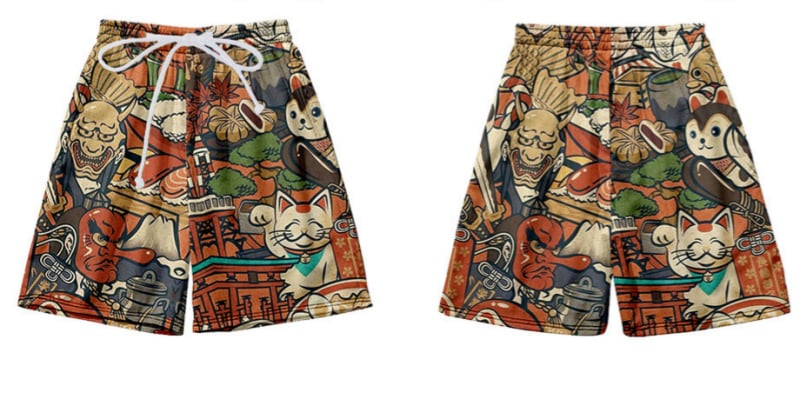 Muške kupaće šorceve, brzo-sušeće, Harajuku stil, 3D otisak vala, poliester s mrežom