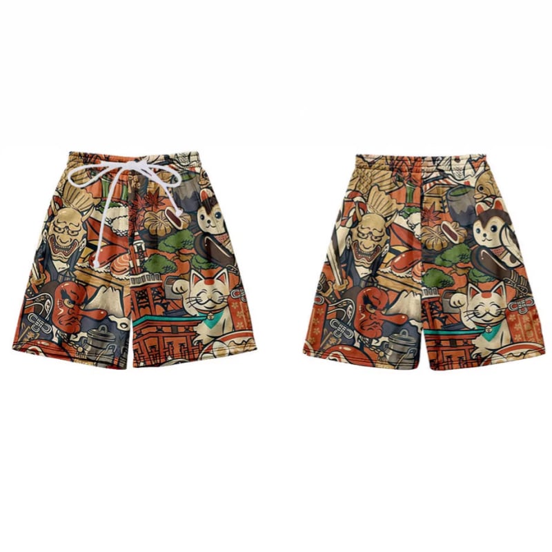 Muške kupaće šorceve, brzo-sušeće, Harajuku stil, 3D otisak vala, poliester s mrežom