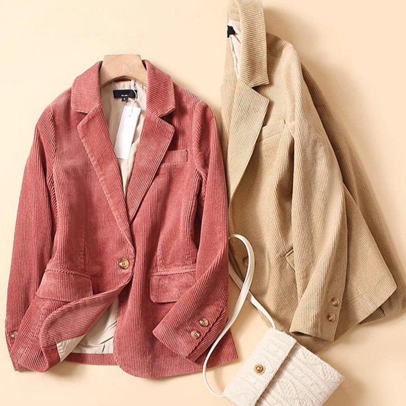 Corduroy casual kratko sako, opuštenog kroja, jedan gumb, standardna duljina (50–65 cm)