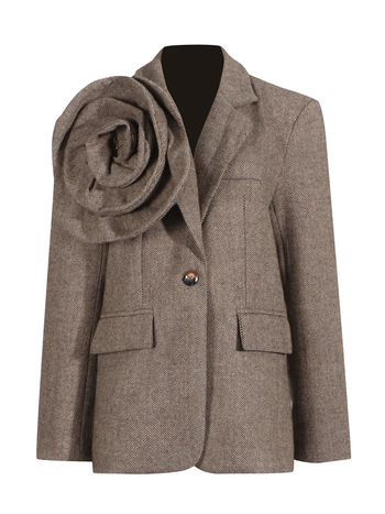 Blazer damă, croială lejeră, decolteu în V, nasturi la un singur rând, amestec poliester-bumbac, toamnă 2025.