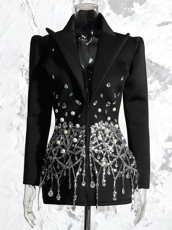 Rochie-costum cu rever, mâneci lungi, fermoar – poliester cu 30-50% elastan, imprimeu animal