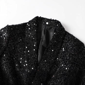 Sacou damă pentru costum, croială slim, lungime medie, poliester, nasturi în dublu rând, guler cu fruct verde