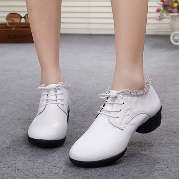 Pantofi de dans pentru femei – Partea superioară: Piele de vită de prim nivel, Talpa: Cauciuc, Toc mediu, Potriviți pentru vară, primăvară și toamnă, Pentru dans modern și dans în pătrat