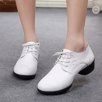 Pantofi de dans pentru femei – Partea superioară: Piele de vită de prim nivel, Talpa: Cauciuc, Toc mediu, Potriviți pentru vară, primăvară și toamnă, Pentru dans modern și dans în pătrat