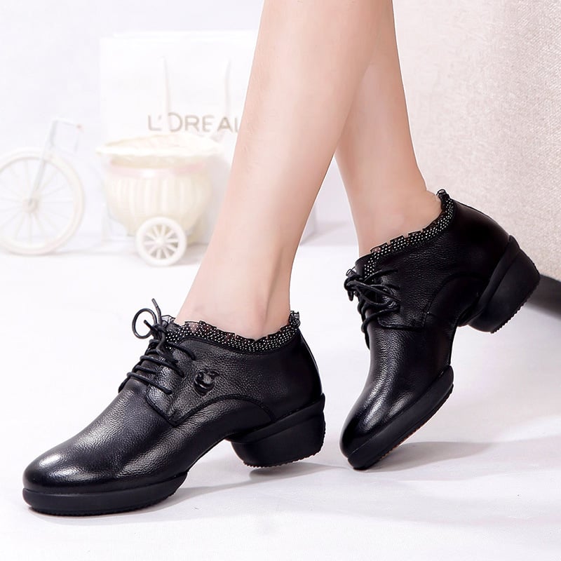 Pantofi de dans pentru femei – Partea superioară: Piele de vită de prim nivel, Talpa: Cauciuc, Toc mediu, Potriviți pentru vară, primăvară și toamnă, Pentru dans modern și dans în pătrat