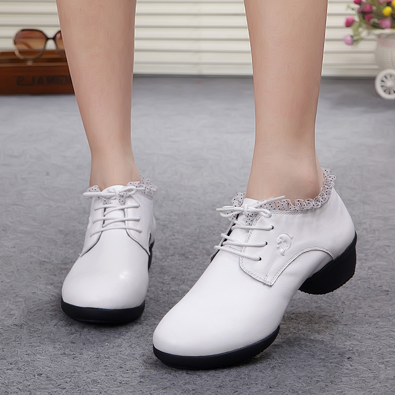 Pantofi de dans pentru femei – Partea superioară: Piele de vită de prim nivel, Talpa: Cauciuc, Toc mediu, Potriviți pentru vară, primăvară și toamnă, Pentru dans modern și dans în pătrat