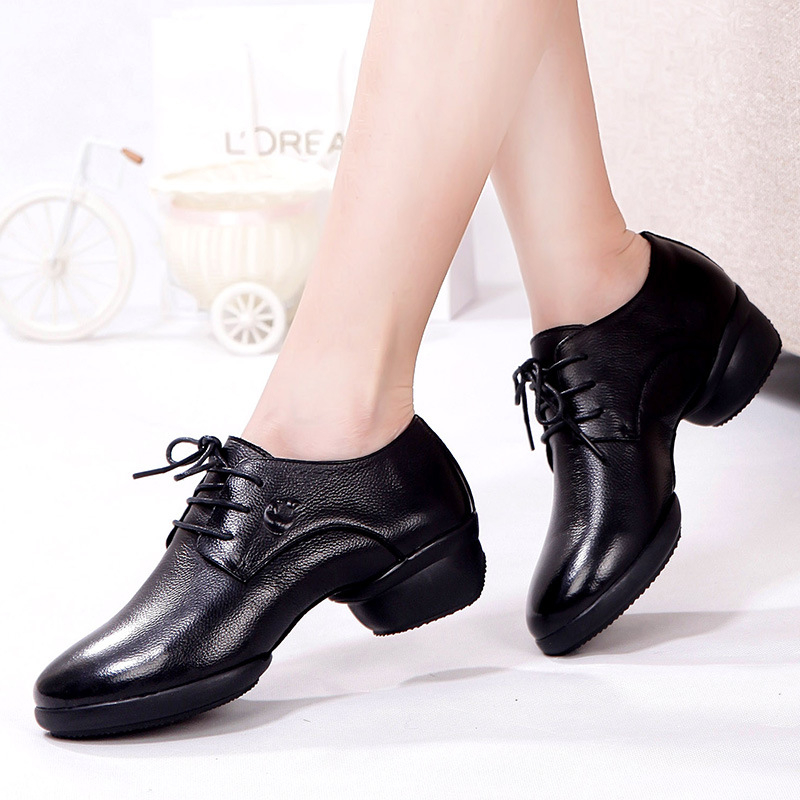 Pantofi de dans pentru femei – Partea superioară: Piele de vită de prim nivel, Talpa: Cauciuc, Toc mediu, Potriviți pentru vară, primăvară și toamnă, Pentru dans modern și dans în pătrat