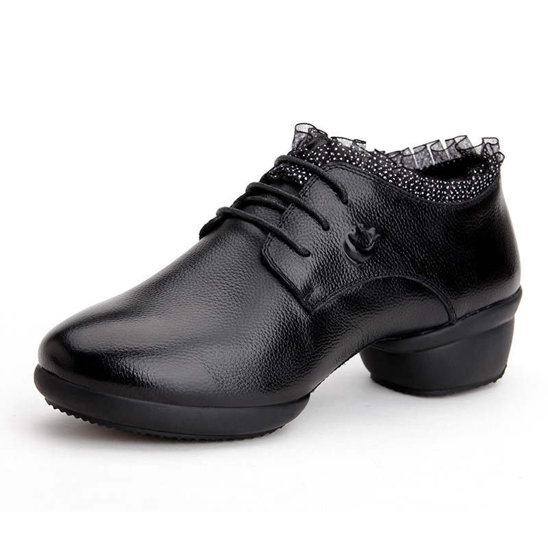 Pantofi de dans pentru femei – Partea superioară: Piele de vită de prim nivel, Talpa: Cauciuc, Toc mediu, Potriviți pentru vară, primăvară și toamnă, Pentru dans modern și dans în pătrat