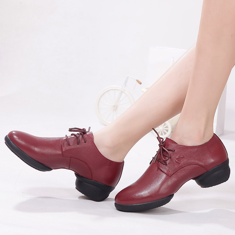 Pantofi de dans pentru femei – Partea superioară: Piele de vită de prim nivel, Talpa: Cauciuc, Toc mediu, Potriviți pentru vară, primăvară și toamnă, Pentru dans modern și dans în pătrat