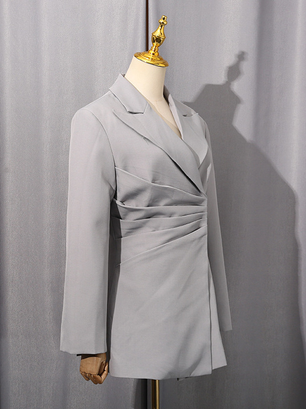 Ženski sako-kostim uskog kroja, korejski dizajn, jesen 2025, rever, dugi rukavi, srednja duljina 50–65 cm, poliester-spandeks smjesa, kolage detalji