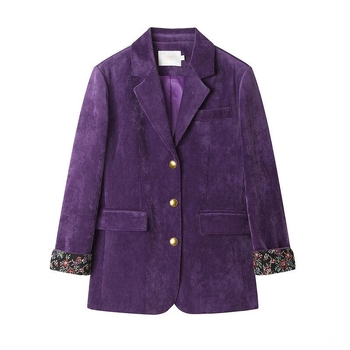 Sacou damă din corduroy, croială lejeră, închidere cu nasturi simpli, guler sacou, mâneci lungi, toamnă–iarna 2025