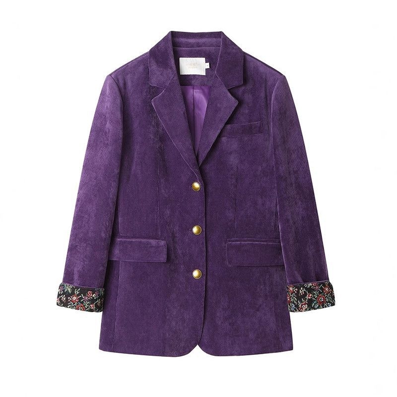 Sacou damă din corduroy, croială lejeră, închidere cu nasturi simpli, guler sacou, mâneci lungi, toamnă–iarna 2025