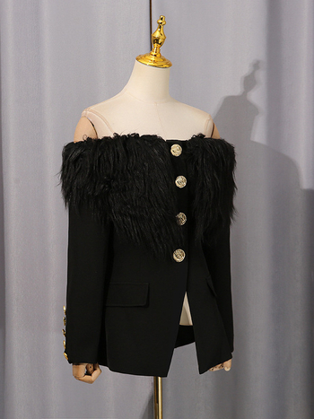 Sacou pentru femei în stil street, croială slim, guler simplu, mâneci lungi, lungime medie 50–65 cm, poliester/elastan, toamnă 2025, cusături cu colaj