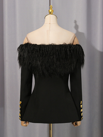 Sacou pentru femei în stil street, croială slim, guler simplu, mâneci lungi, lungime medie 50–65 cm, poliester/elastan, toamnă 2025, cusături cu colaj