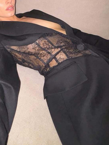 Sacou damă din dantelă cu croială regulată, maneci lungi, închidere simplă, poliester, toamnă 2025