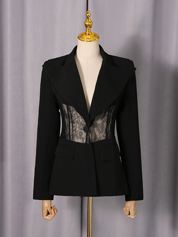 Sacou damă din dantelă cu croială regulată, maneci lungi, închidere simplă, poliester, toamnă 2025