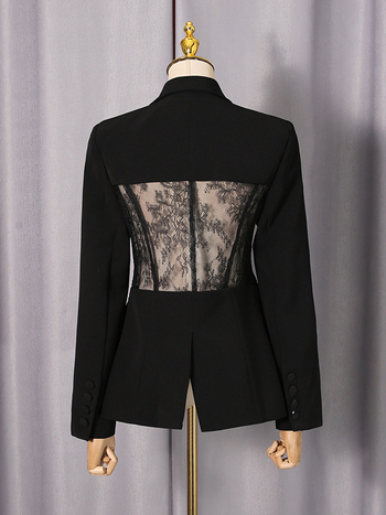 Sacou damă din dantelă cu croială regulată, maneci lungi, închidere simplă, poliester, toamnă 2025