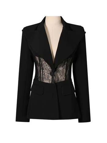 Sacou damă din dantelă cu croială regulată, maneci lungi, închidere simplă, poliester, toamnă 2025