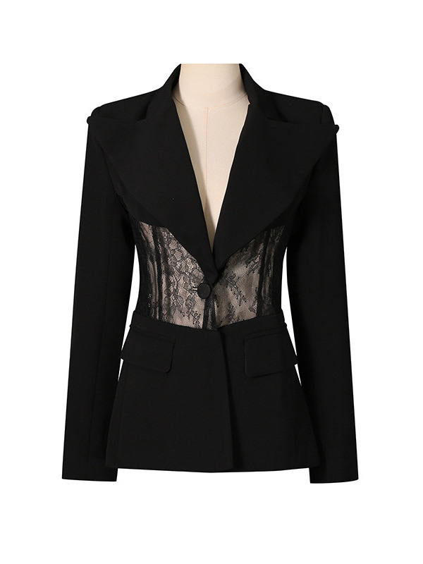 Sacou damă din dantelă cu croială regulată, maneci lungi, închidere simplă, poliester, toamnă 2025