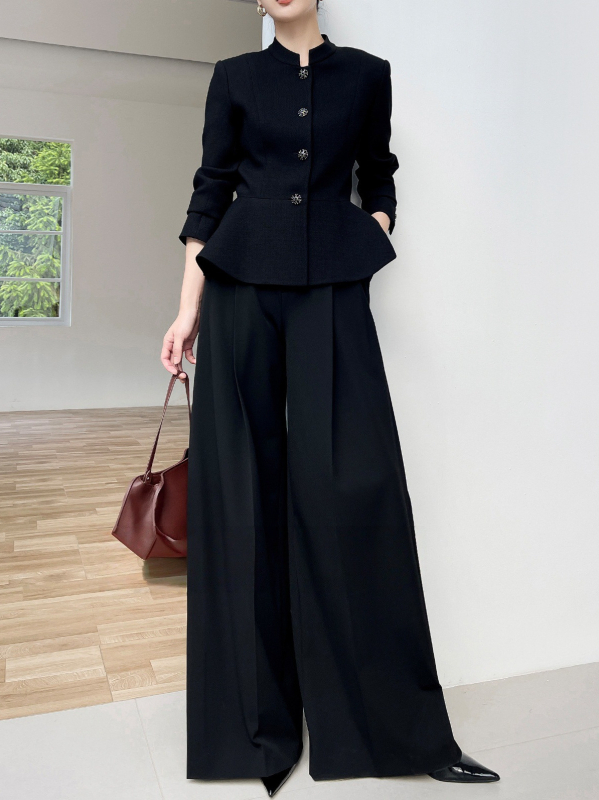 Blazer slim-fit pentru femei, cu guler stand, mâneci lungi, material din amestec de fibre chimice, închidere cu o singură rând de nasturi, stil elegant de birou (Primăvara 2026)