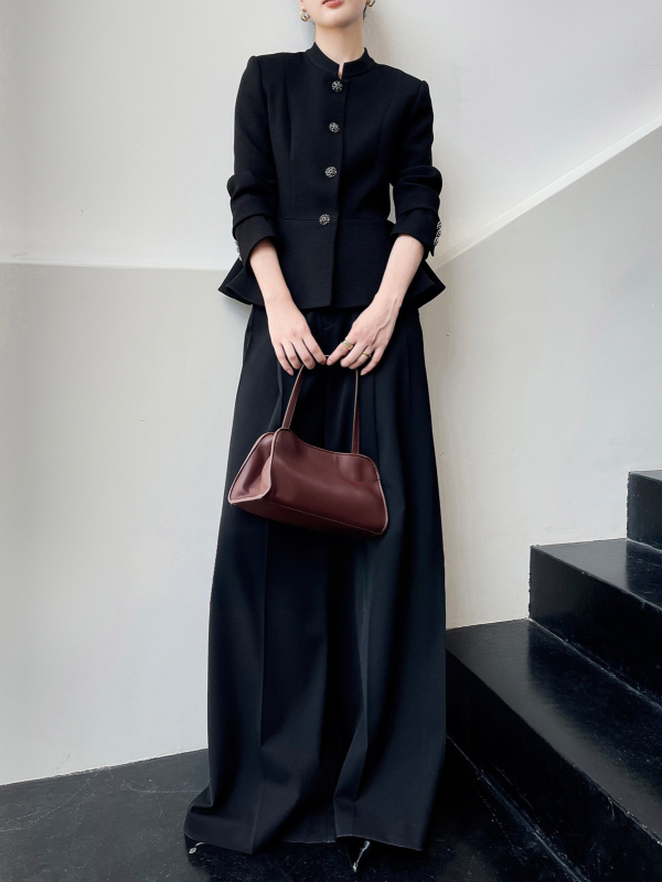 Blazer slim-fit pentru femei, cu guler stand, mâneci lungi, material din amestec de fibre chimice, închidere cu o singură rând de nasturi, stil elegant de birou (Primăvara 2026)