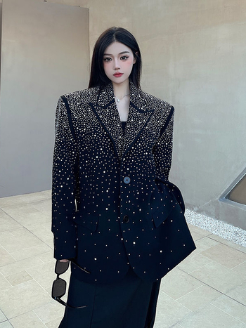 Sacou pentru femei, croială lejeră, guler costum, închidere cu un singur nasture, lungime medie, mâneci lungi, poliester 95%+, toamnă 2024