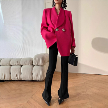 Sacou blazer dama, croială lejeră, lungime medie, rever clasic, poliester