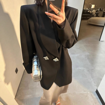 Sacou blazer dama, croială lejeră, lungime medie, rever clasic, poliester