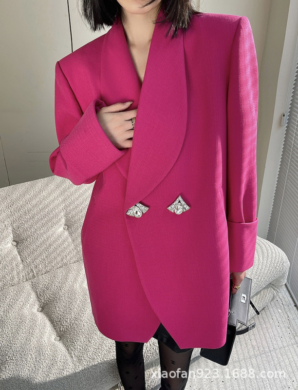 Sacou blazer dama, croială lejeră, lungime medie, rever clasic, poliester