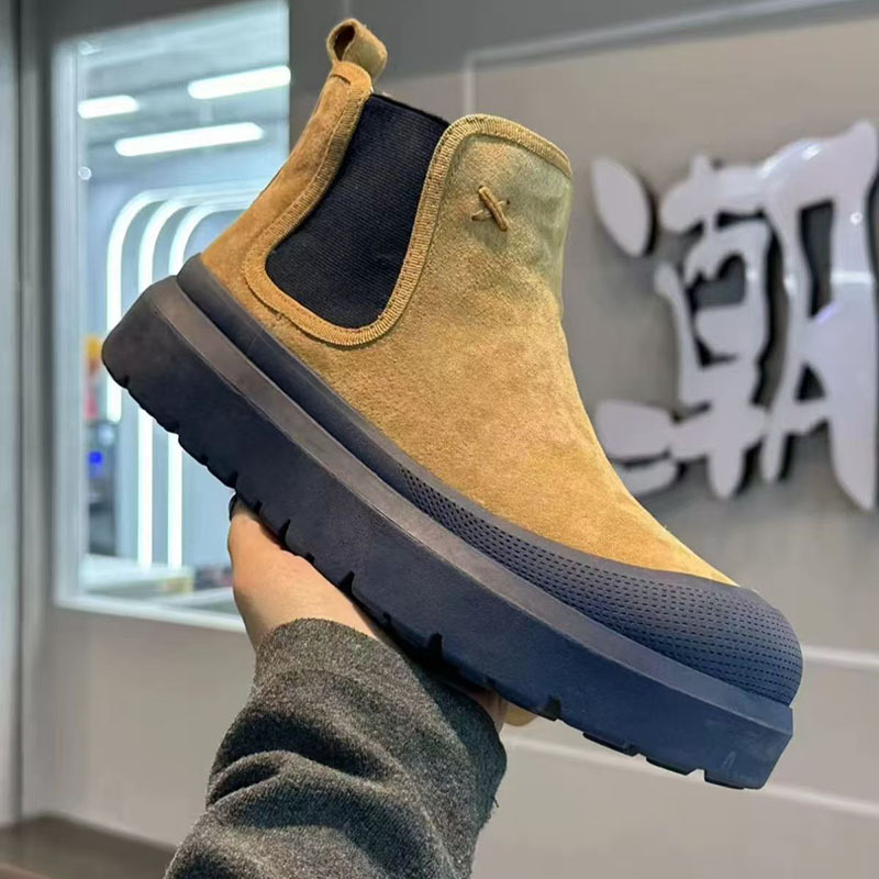 Férfi magas szárú Chelsea csizmák, mű PU felsőrész, műanyag talp, kerek orrú, egyszínű, ősz 2025-ös debütálás