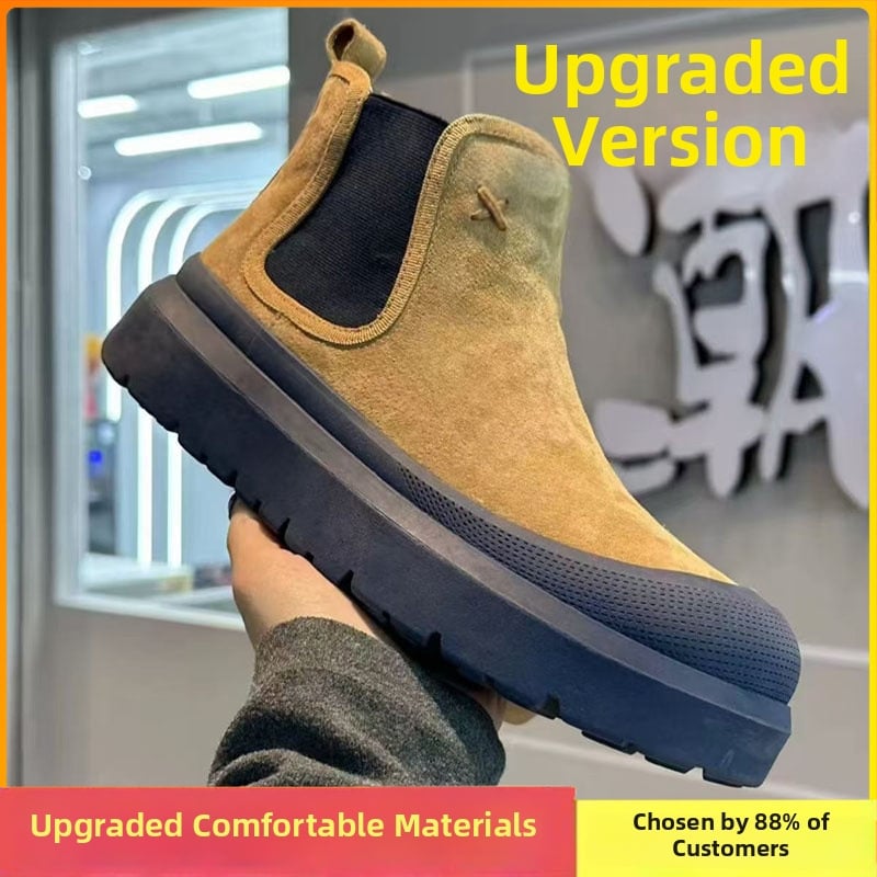 Férfi magas szárú Chelsea csizmák, mű PU felsőrész, műanyag talp, kerek orrú, egyszínű, ősz 2025-ös debütálás