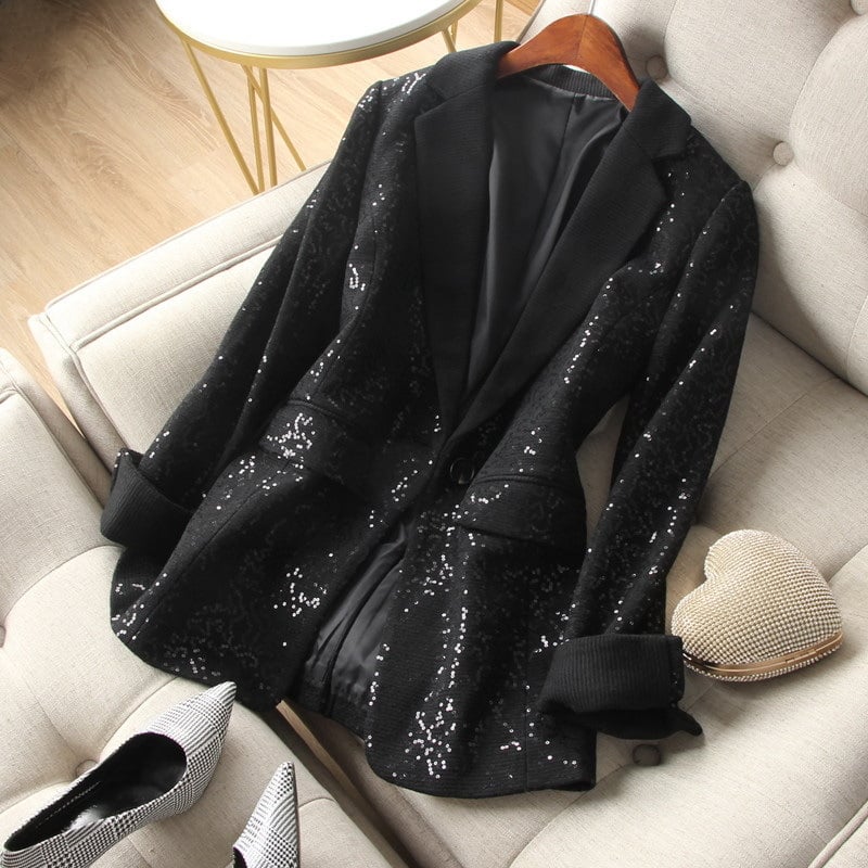 Costum mic pentru femei, nasture simplu, mânecă lungă, guler sacou, poliester.