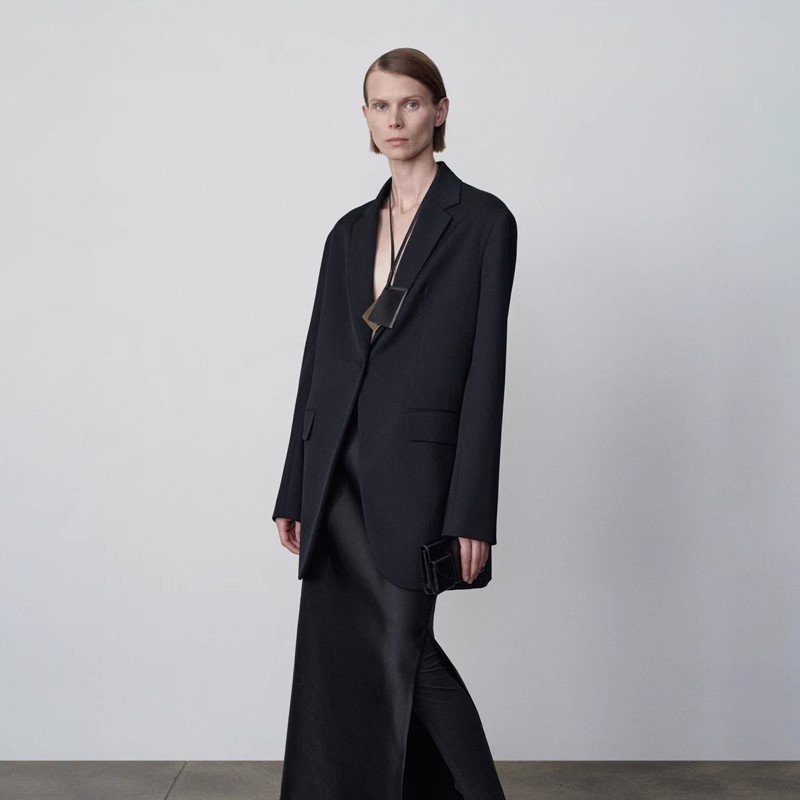 Sacou feminin din lână, croi drept, model monocrom, guler de sacou, mâneci lungi