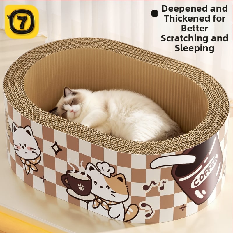 Πίνακας γρατσουνίσματος για γάτες με ενσωματωμένο κρεβάτι, από κυματοειδές χαρτί, μάρκα 7o, μοντέλο QW10309, απλό στυλ