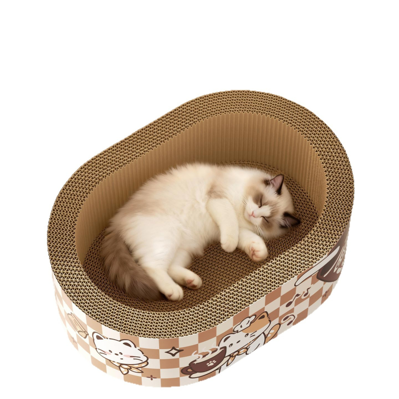 Πίνακας γρατσουνίσματος για γάτες με ενσωματωμένο κρεβάτι, από κυματοειδές χαρτί, μάρκα 7o, μοντέλο QW10309, απλό στυλ