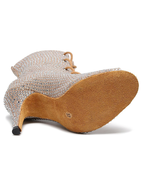 Pantofi de dans - Accente cu diamante pentru dansuri latino și moderne, toc înalt 7,5–11 cm; talpă: cauciuc antiderapant; partea superioară: Alt material; scop: dans modern și latino; caracteristici: respirabile, ușoare, rezistente la uzură, absorb sudoare