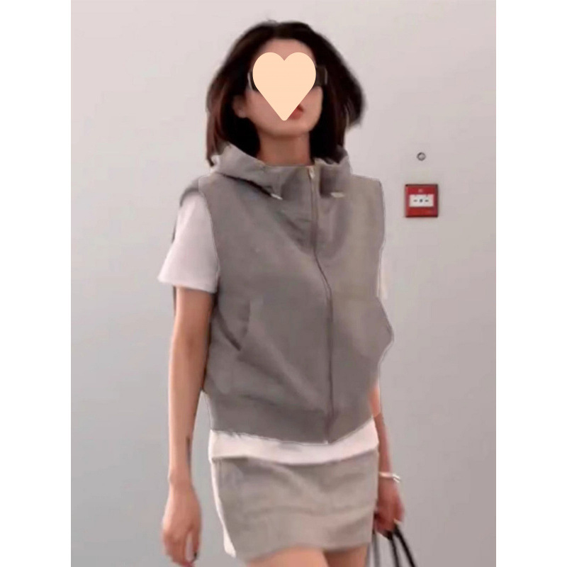 Ženska bezrukavna vesta s kapuljom, ležernog kroja, Zima 2024, osnovni gradski stil, udjel glavne tkanine <30%