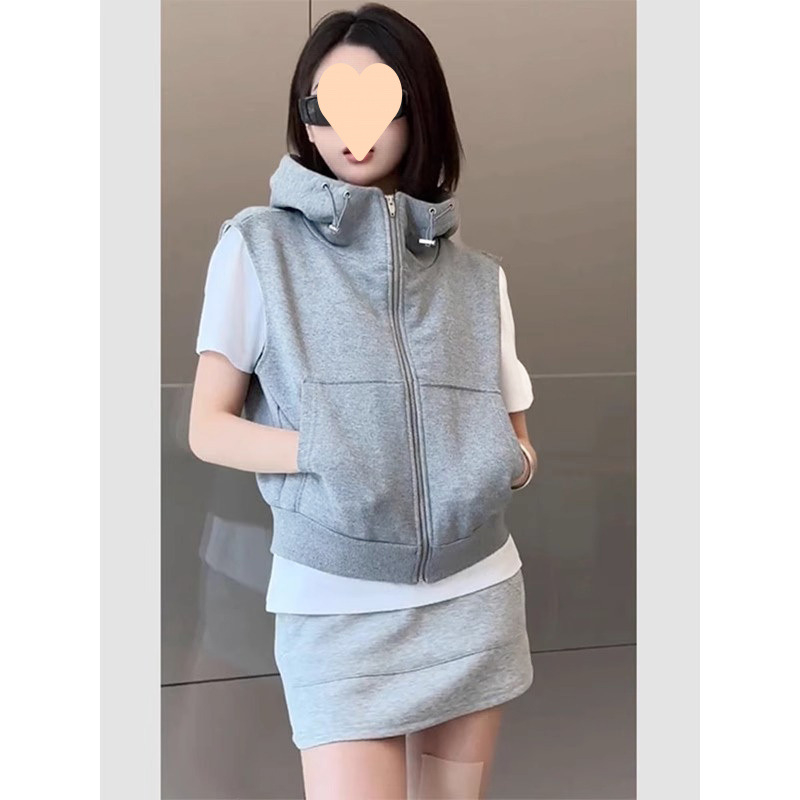 Ženska bezrukavna vesta s kapuljom, ležernog kroja, Zima 2024, osnovni gradski stil, udjel glavne tkanine <30%
