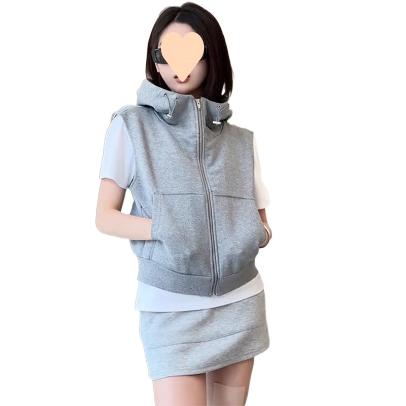 Ženska bezrukavna vesta s kapuljom, ležernog kroja, Zima 2024, osnovni gradski stil, udjel glavne tkanine <30%