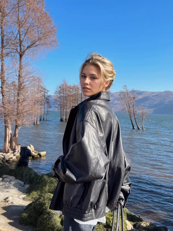 Yichenmei PU bőrhatású rövid kabát női, kapucnival, brit stílusú.