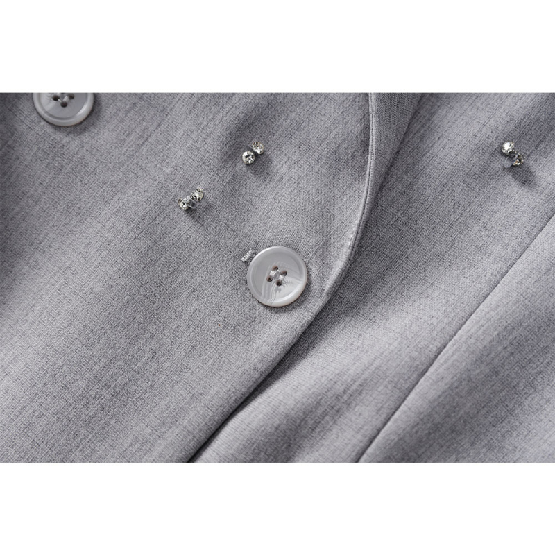 Jachetă sacou damă cu mărgele, poliester, culoare uni, nasturi pe un rând, guler de sacou, conținut poliester 50–70%