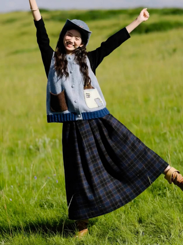 Cardigan cu model geometric, guler rotund, croială lejeră, fibră acrilică 50-70%