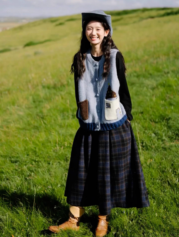 Cardigan cu model geometric, guler rotund, croială lejeră, fibră acrilică 50-70%