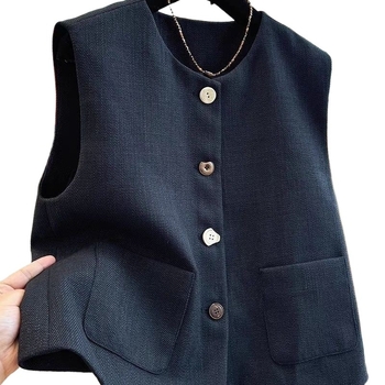 Vesta din Chenille cu elastan, guler polo, lungime scurtă, fără mâneci, stil Suroră Regală