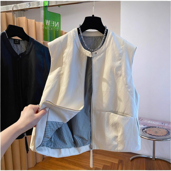 Ženski PU kožni prsluk jakna, korejski stil kardigan, zatvarač, slobodan kroj, jesen 2025