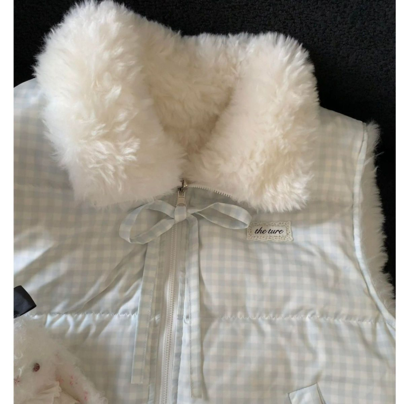 Dvostrano nošena bezruk vest od poliestera, japansko-korejski casual stil, regularna duljina, okrugli izrez, životinjski uzorak, tkanina: poliester, punilo: poliester