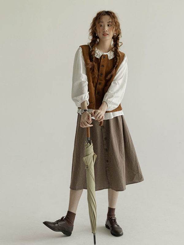Ženski corduroy vest, gumbasti stil, okrugli ovratnik, duljina 50–65 cm, jesen 2025