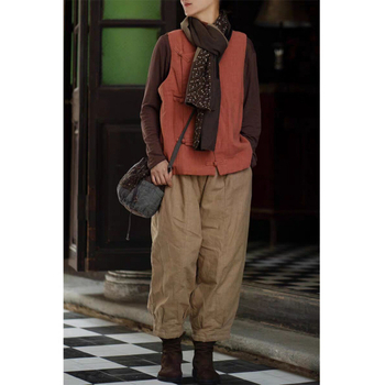 Vesta feminină cu guler rotund, din material quilted, bumbac-lină, 95%+ bumbac, stil retro