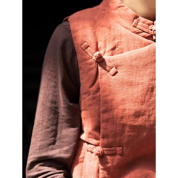 Vesta feminină cu guler rotund, din material quilted, bumbac-lină, 95%+ bumbac, stil retro