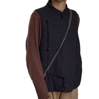 Vesta feminină cu guler rotund, din material quilted, bumbac-lină, 95%+ bumbac, stil retro